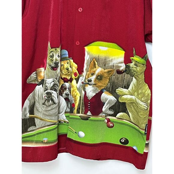 Dragonfly Men’s XXL Red Button Front Shirt Dogs Playing Pool Short Sleeve Casual - Picture 7 of 8